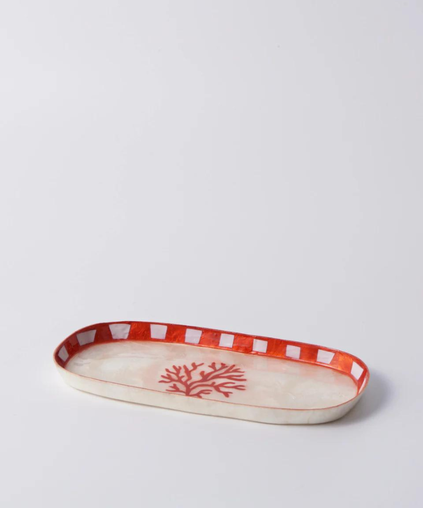 Jones & Co Atlantic Coral tray in vibrant red, featuring a detailed coral design, suitable for home decor or serving.