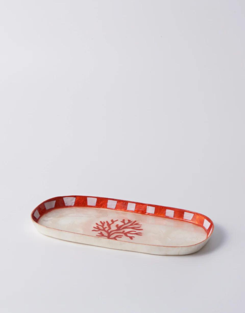 Jones & Co Atlantic Coral tray in vibrant red, featuring a detailed coral design, suitable for home decor or serving.