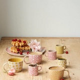 Jones & Co chino espresso cup with mustard dot pattern, ceramic mug for coffee or espresso drinking.