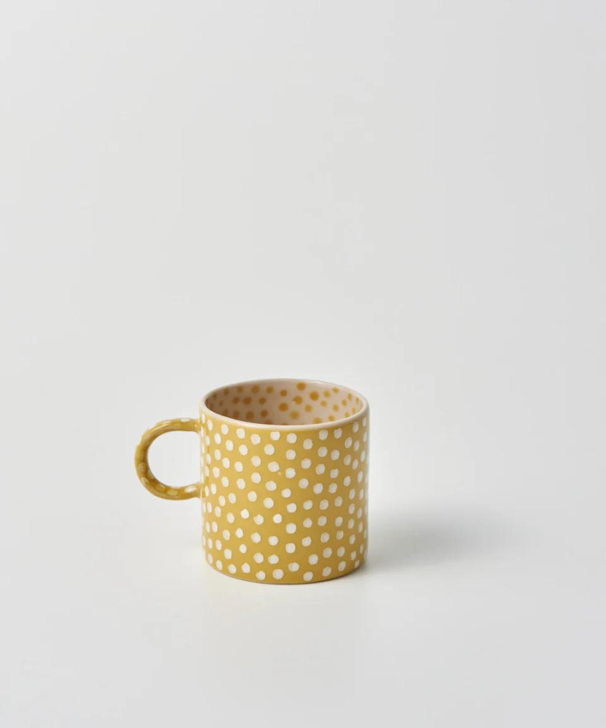Jones & Co Chino Espresso Cup with Mustard Sprinkle design, featuring a stylish ceramic cup with a decorative pattern.