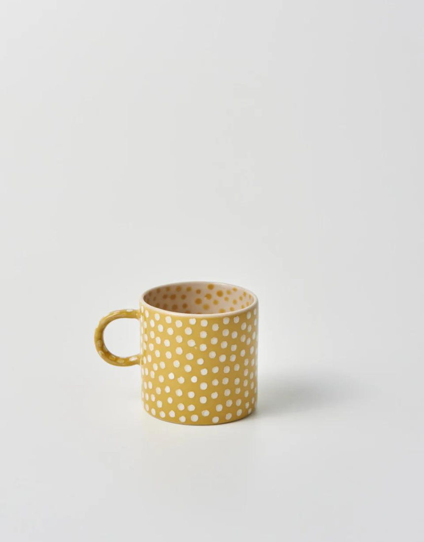 Jones & Co Chino Espresso Cup with Mustard Sprinkle design, featuring a stylish ceramic cup with a decorative pattern.