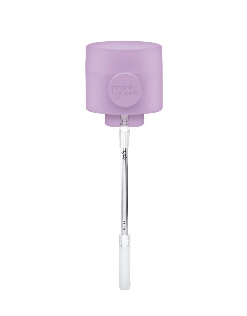 Frank Green drinkwear switch lid with straw and strap, showing the sleek lid design and reusable straw attached.