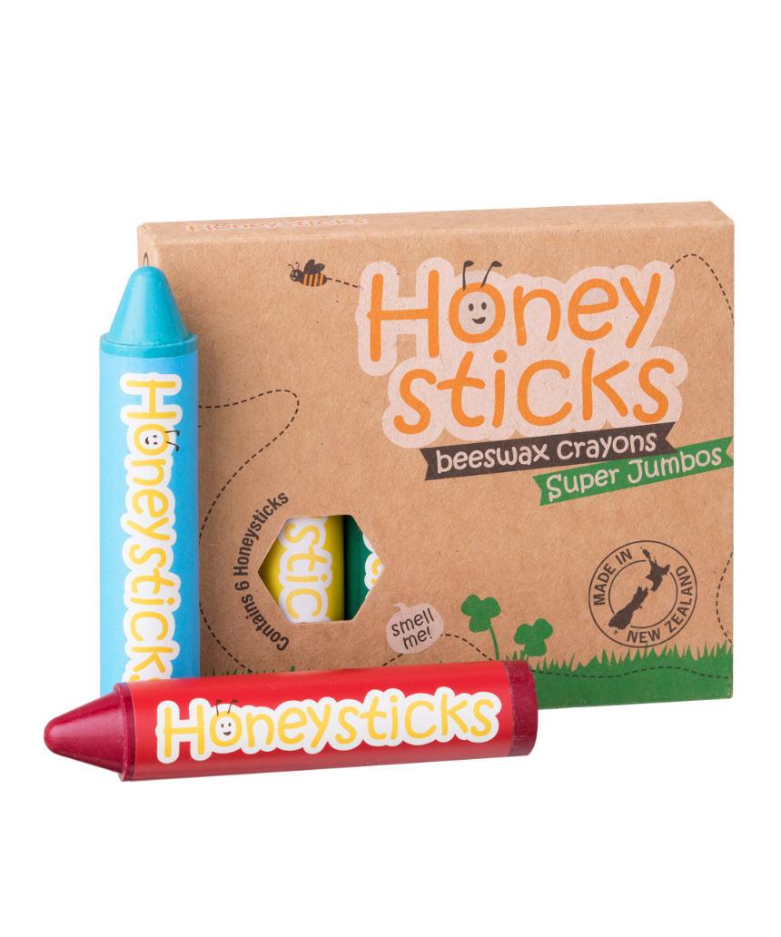 Set of Honeysticks Beeswax Crayons Super Jumbos in vibrant colors, designed for young children, made from natural beeswax.