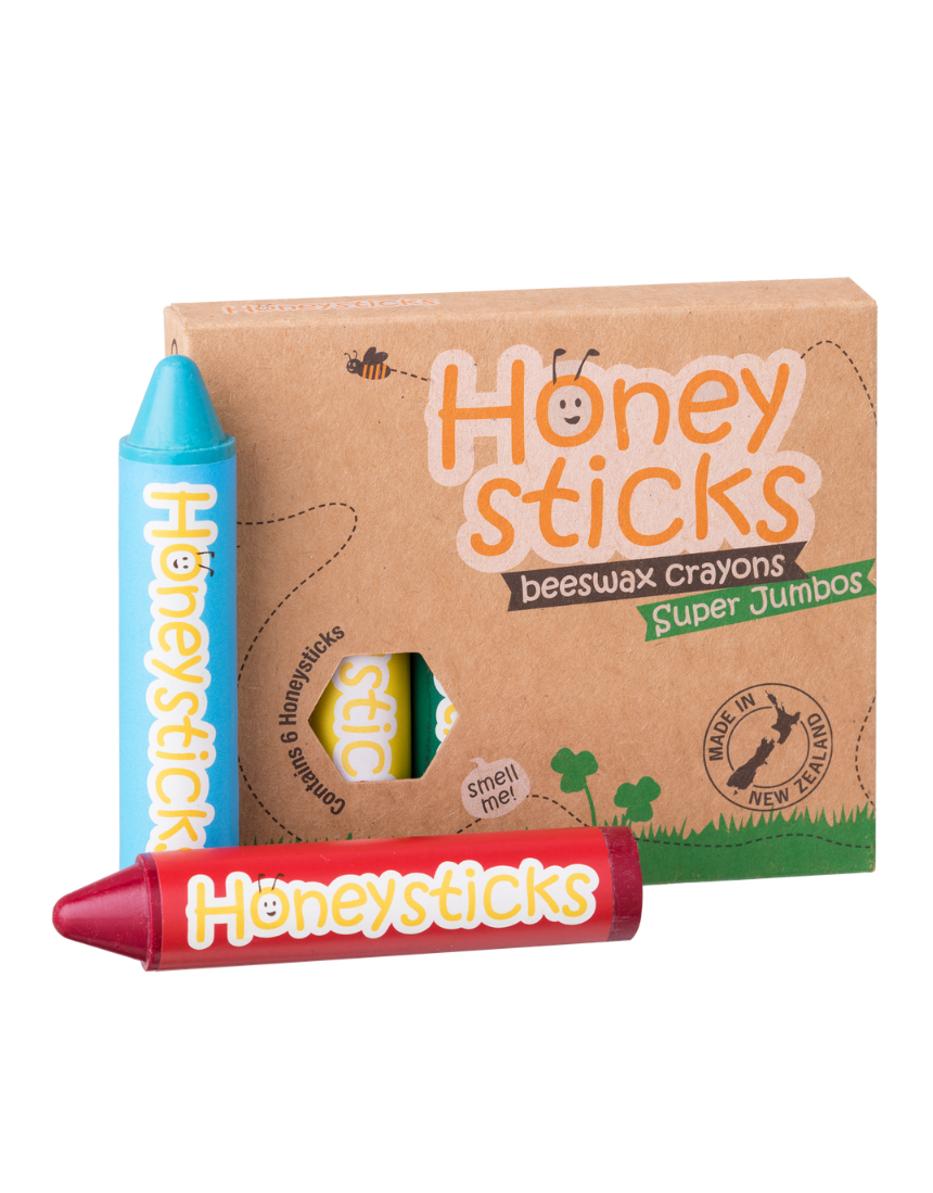 Set of Honeysticks Beeswax Crayons Super Jumbos in vibrant colors, designed for young children, made from natural beeswax.