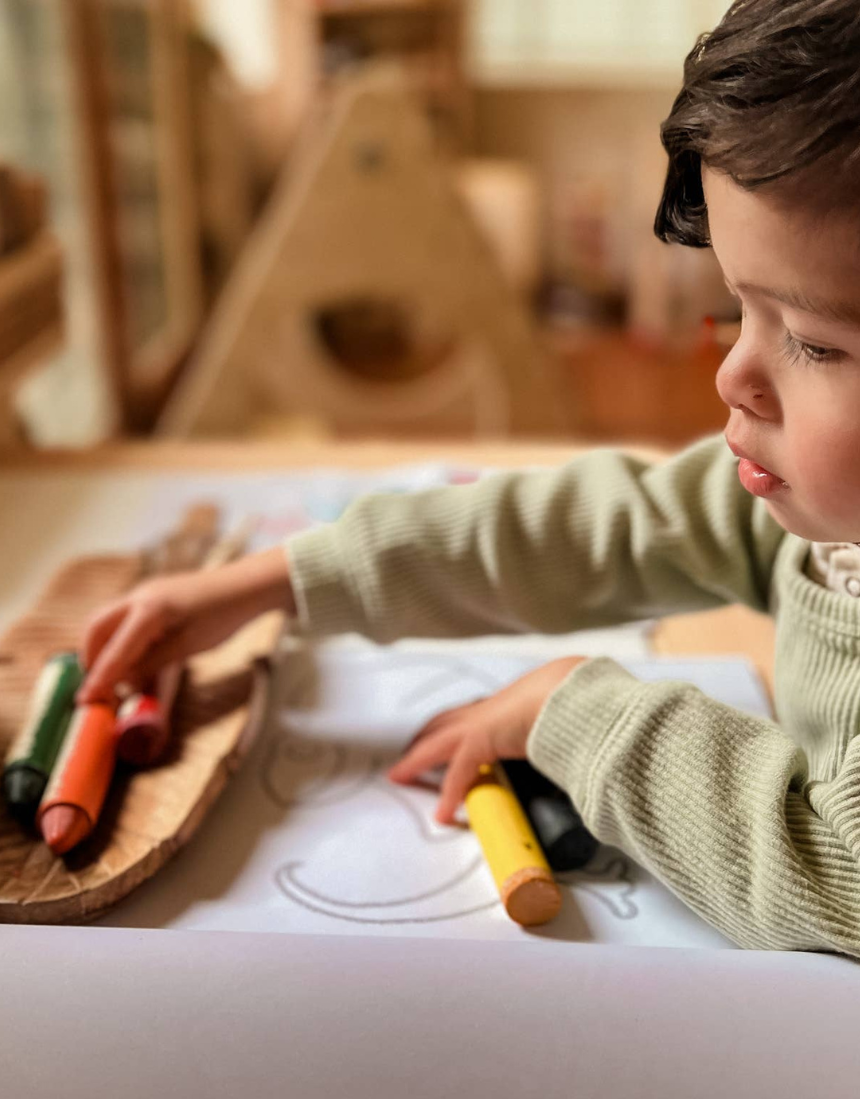 Set of Honeysticks Beeswax Crayons Super Jumbos in bright colors, featuring natural honey bee branding on eco-friendly packaging.