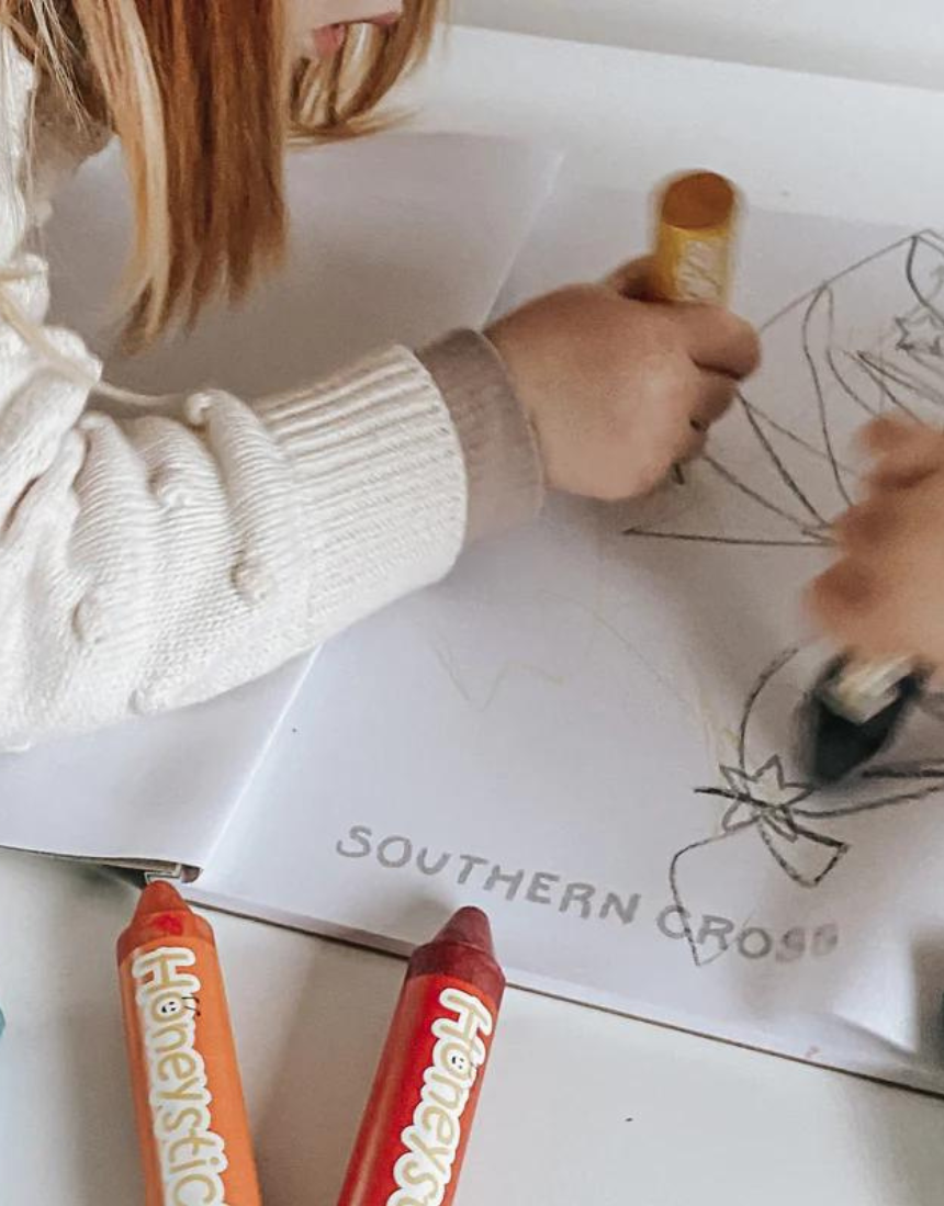 Colorful Honeysticks Beeswax Crayons Super Jumbos in a box, designed for young children, made by Honeysticks Australia.