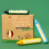 Bright beeswax crayons from Honeysticks Australia in super jumbo size, showing vibrant colors and large crayon sticks.