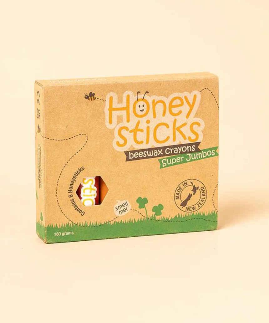 Colorful Honeysticks Beeswax Crayons Super Jumbos from Australia displayed on a white background.