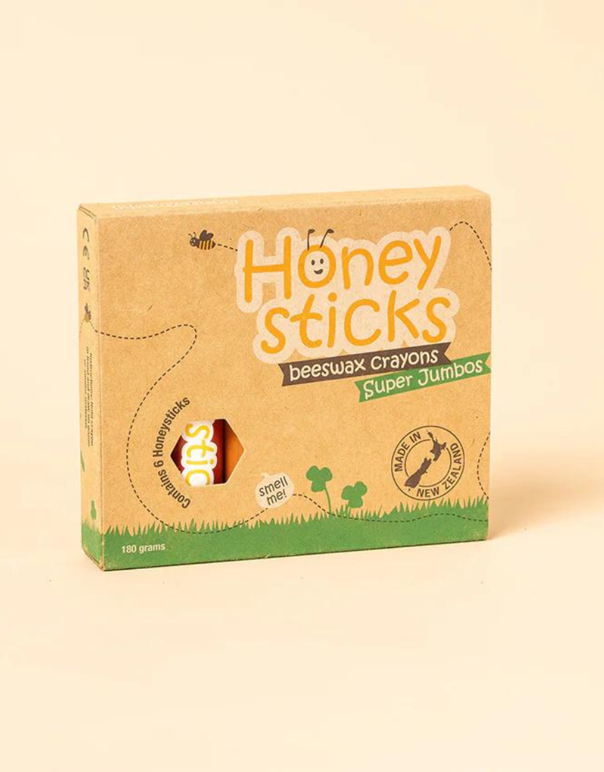 Colorful Honeysticks Beeswax Crayons Super Jumbos from Australia displayed on a white background.