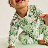 Baby Halcyon Nights Fern Gully long sleeve zip suit with leafy fern print, soft fabric, and front zipper for easy dressing.