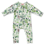 Baby Halcyon Nights Fern Gully long sleeve zip suit with leafy print, soft fabric, and front zipper for easy dressing.