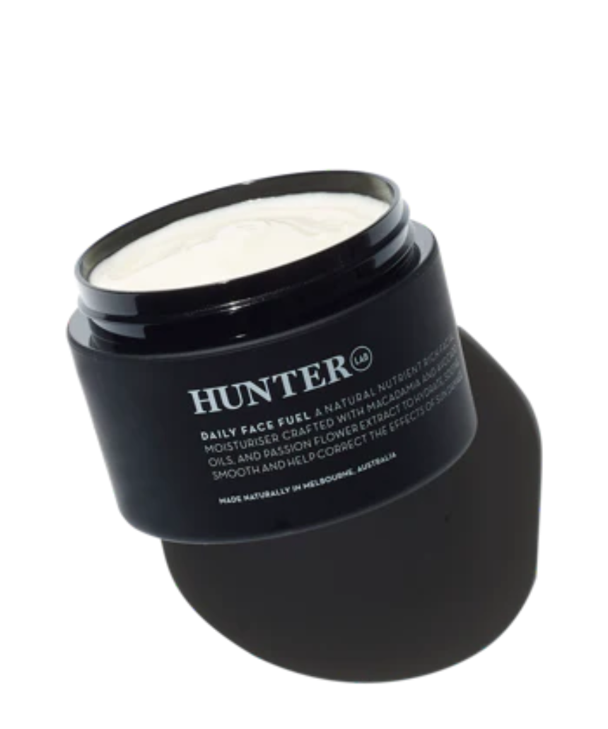 Hunter Lab Daily Face Fuel in 100ml bottle, a nourishing bath and body skincare product with a sleek design.