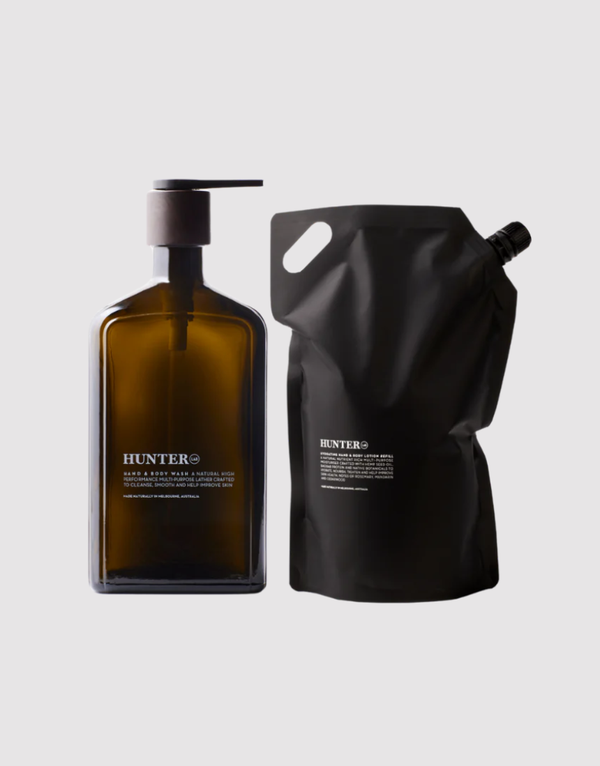 Hunter Lab Forever Kit for bath and body featuring skincare products in sleek packaging, ideal for nourishing and rejuvenating skin.