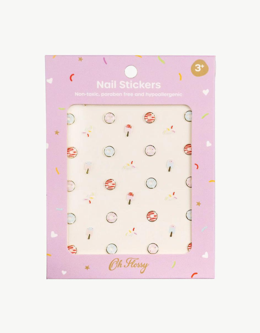 Kids' Oh Flossy nail stickers featuring colorful, playful designs for easy application and fun nail art for children.