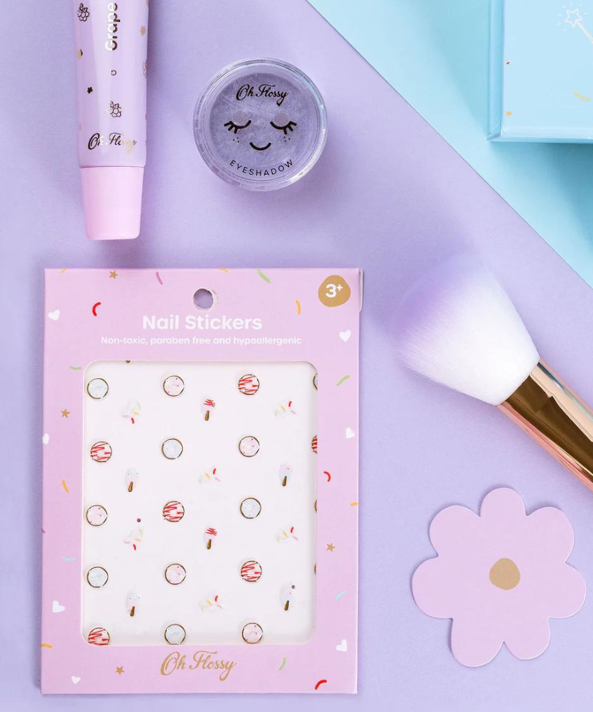 Kids nail stickers by Oh Flossy featuring colorful, playful designs perfect for children's nail art.