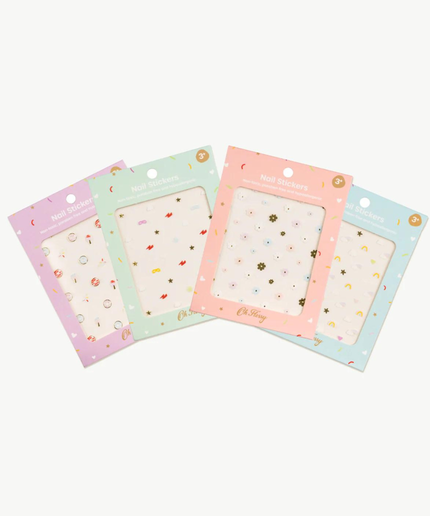 Kids Oh Flossy nail stickers with colorful, playful designs for children's nail art and fun fashion accessories.