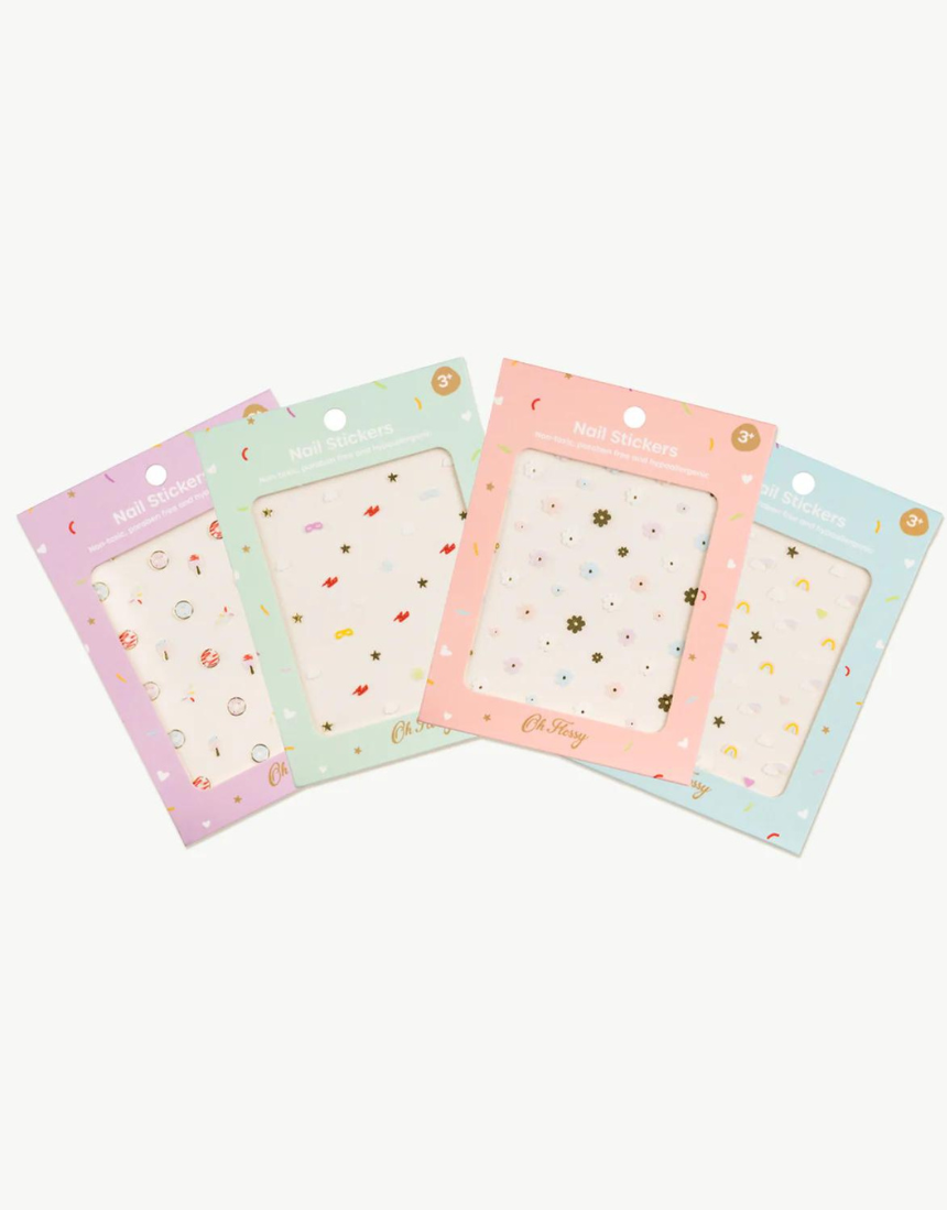 Kids Oh Flossy nail stickers with colorful, playful designs for children's nail art and fun fashion accessories.