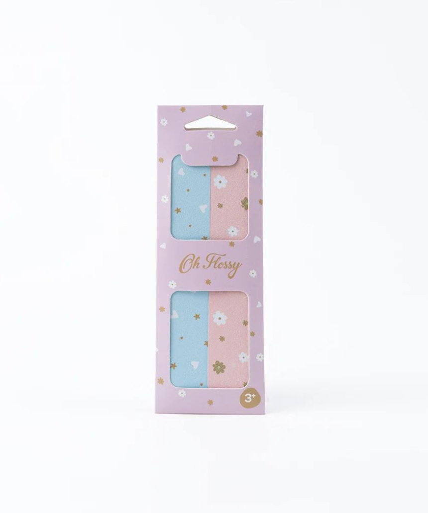 Kids nail files by Oh Flossy with colorful handles, designed for gentle nail grooming for children.