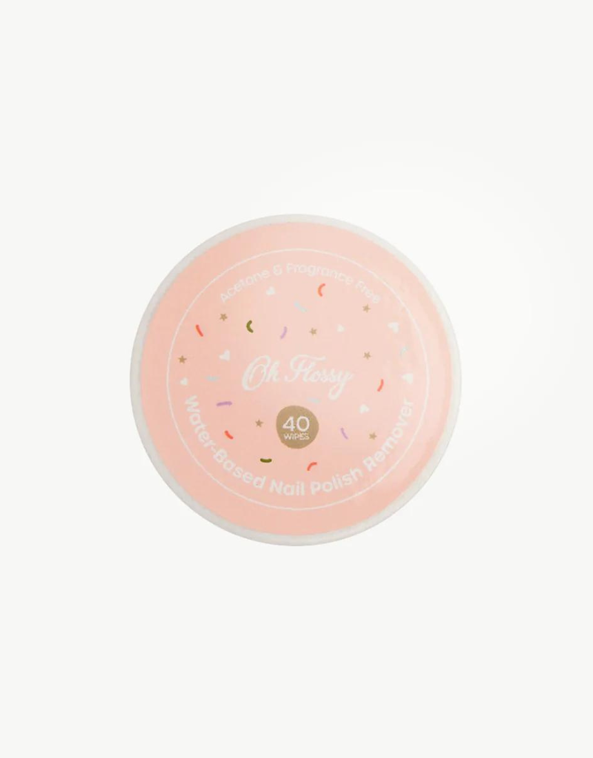 Kids water-based nail polish remover wipes by Oh Flossy, soft cloths with gentle formula for easy nail polish removal.