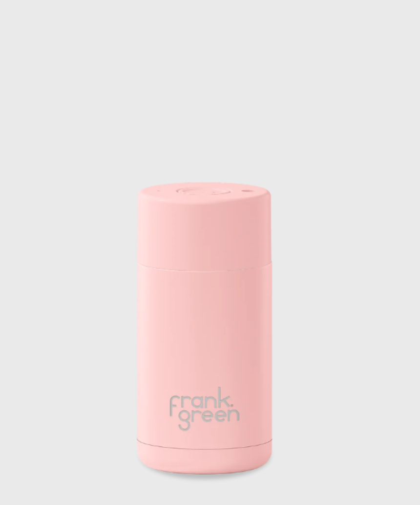 Frank Green Blushed ceramic reusable 12oz (355ml) drinkwear cup, with a pink-toned finish and sleek design.