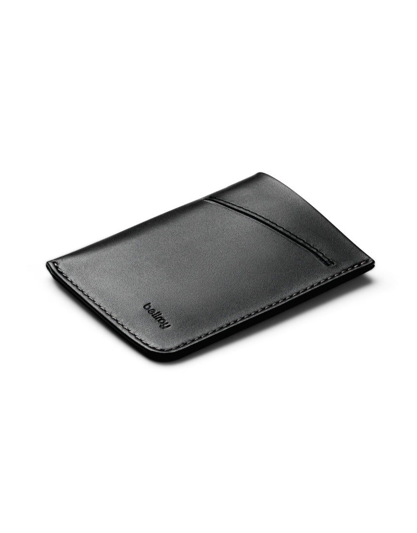 Bellroy Card Sleeve 2nd Edition in black, slim leather wallet with multiple card slots and a sleek, minimalist design.