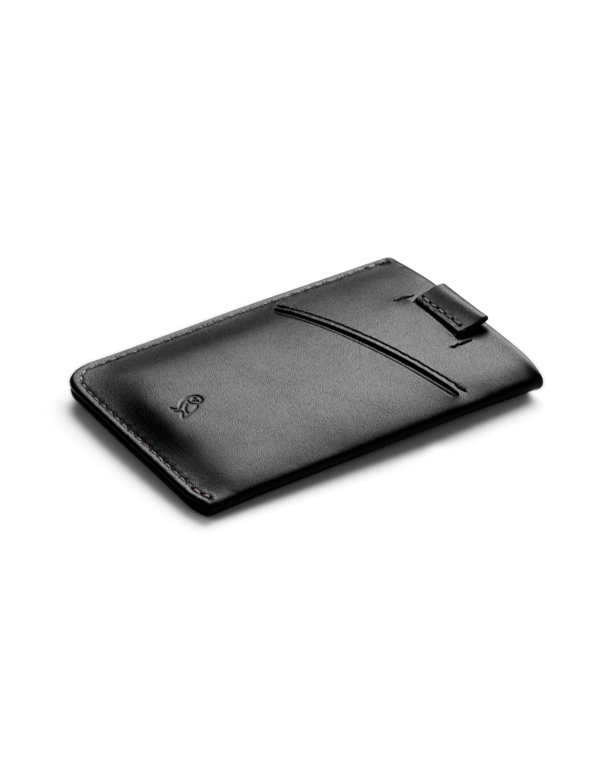 Black Bellroy Card Sleeve 2nd Edition wallet with multiple card slots and sleek leather design visible in the image.