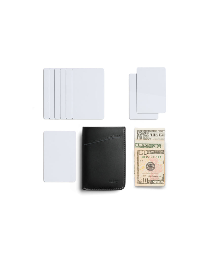 Bellroy Card Sleeve 2nd Edition in black, slim leather wallet with multiple card slots and sleek design.