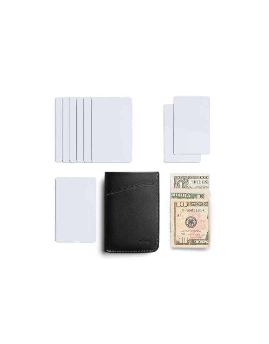 Bellroy Card Sleeve 2nd Edition in black, slim leather wallet with multiple card slots and sleek design.