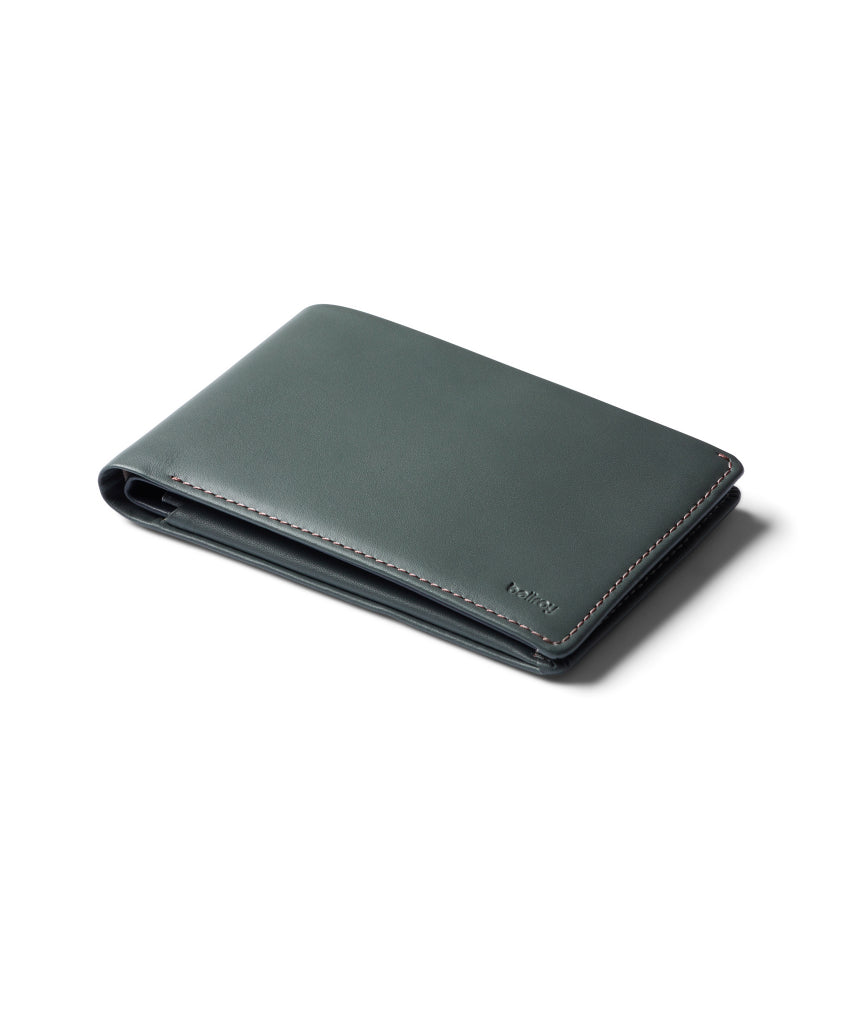 Bellroy Travel Wallet Everglade made of leather, featuring multiple card slots and a sleek design for organized travel essentials.