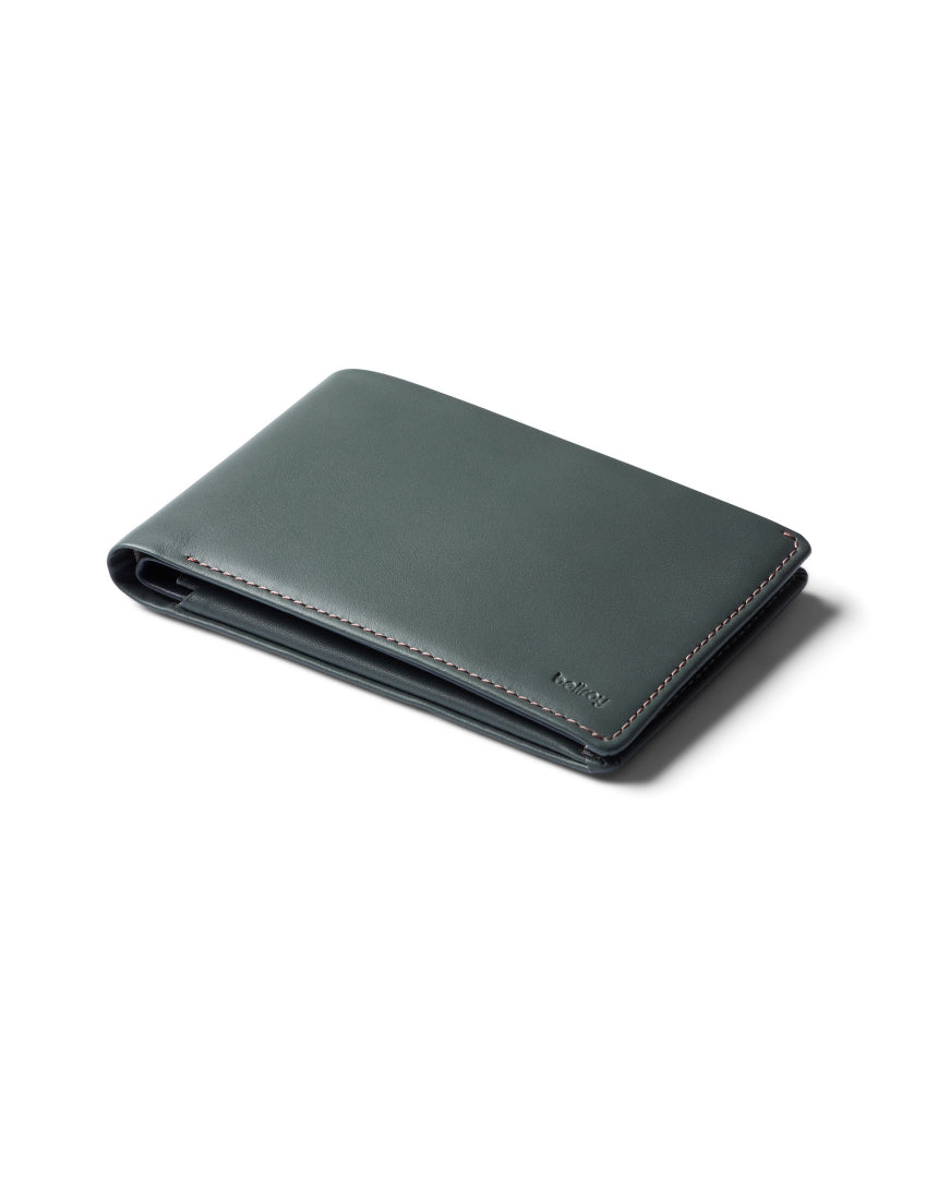 Bellroy Travel Wallet Everglade made of leather, featuring multiple card slots and a sleek design for organized travel essentials.