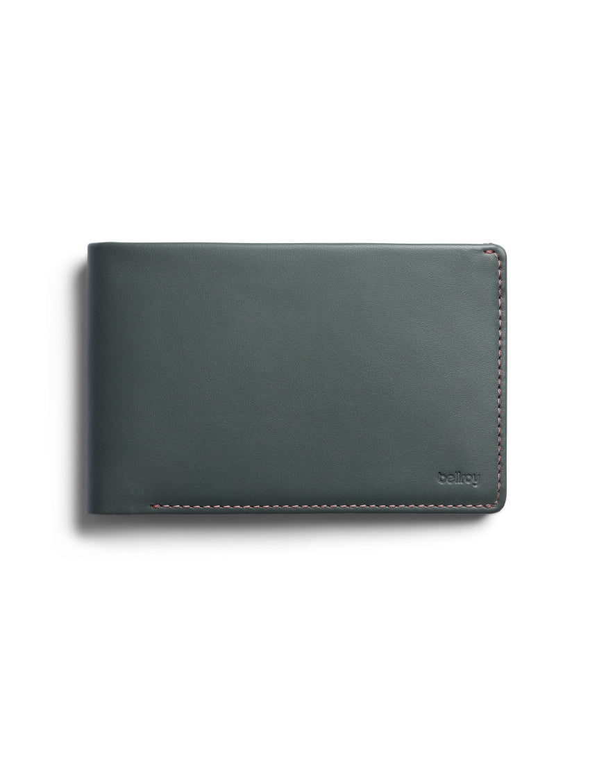 Bellroy Travel Wallet in Everglade leather, showing multiple card slots and a sleek compact design.