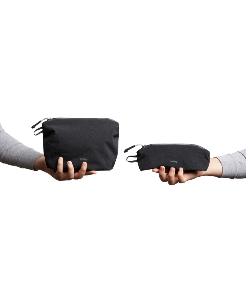Bellroy Light Pouch Duo in black, compact leather accessories with multiple compartments for organizing essentials.