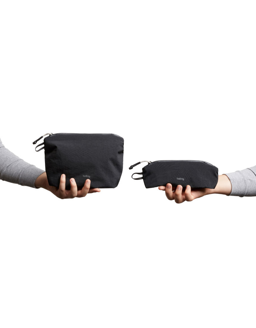 Bellroy Light Pouch Duo in black, compact leather accessories with multiple compartments for organizing essentials.