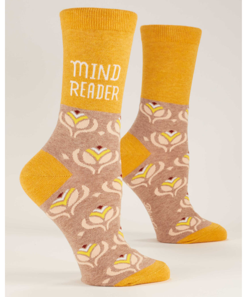 Blue Q Mind Reader W-Crew Socks featuring colorful, patterned knit design for comfortable casual wear.