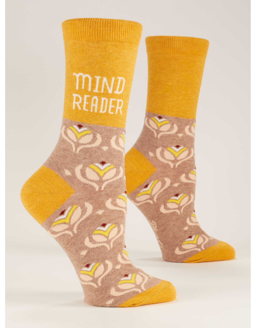Blue Q Mind Reader W-Crew Socks featuring colorful, patterned knit design for comfortable casual wear.