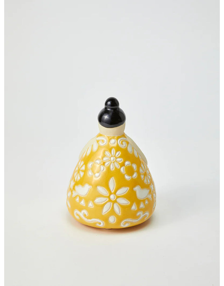 Jones & Co Nonna Sunny floral vase with bright yellow and orange floral patterns, ceramic decorative vase on a white background