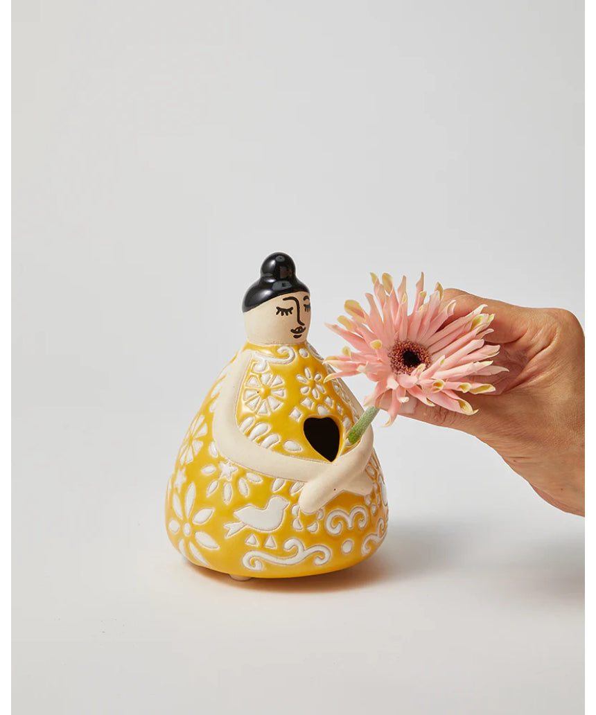 Jones & Co Nonna Sunny Floral Vase with vibrant yellow and floral design, ceramic decorative vase for home decor.