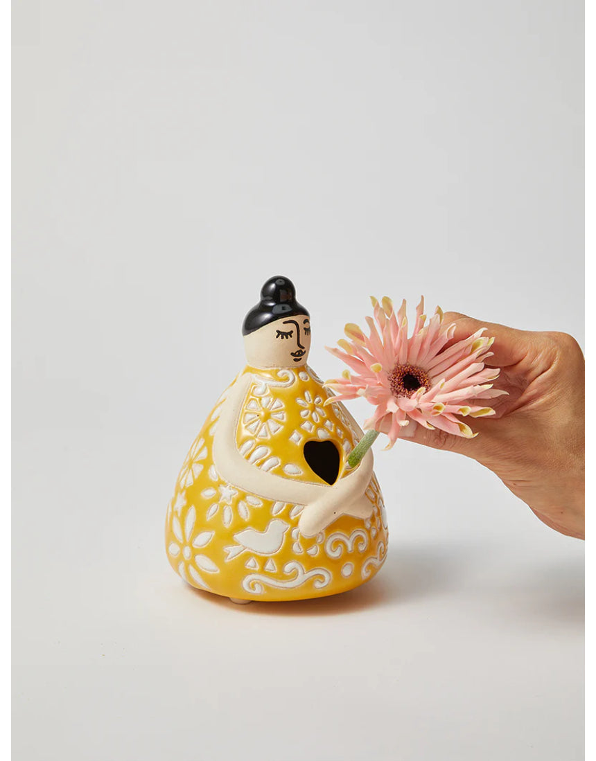 Jones & Co Nonna Sunny Floral Vase with vibrant yellow and floral design, ceramic decorative vase for home decor.