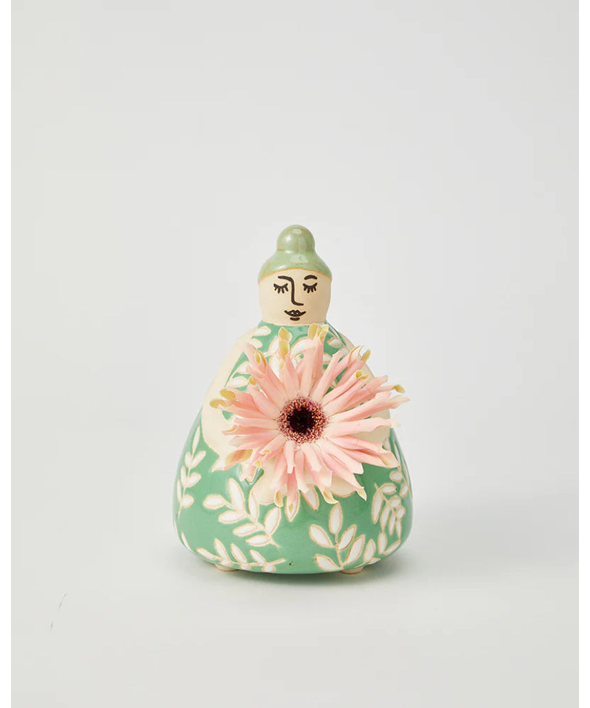 Jones & Co Nonna Green Floral Vase with intricate floral design, ceramic material, and classic shape.