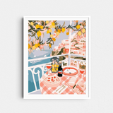 Paint Like Frida Positano rolled paint by numbers kit showing a colorful seaside scene with vibrant flowers and a scenic coast.