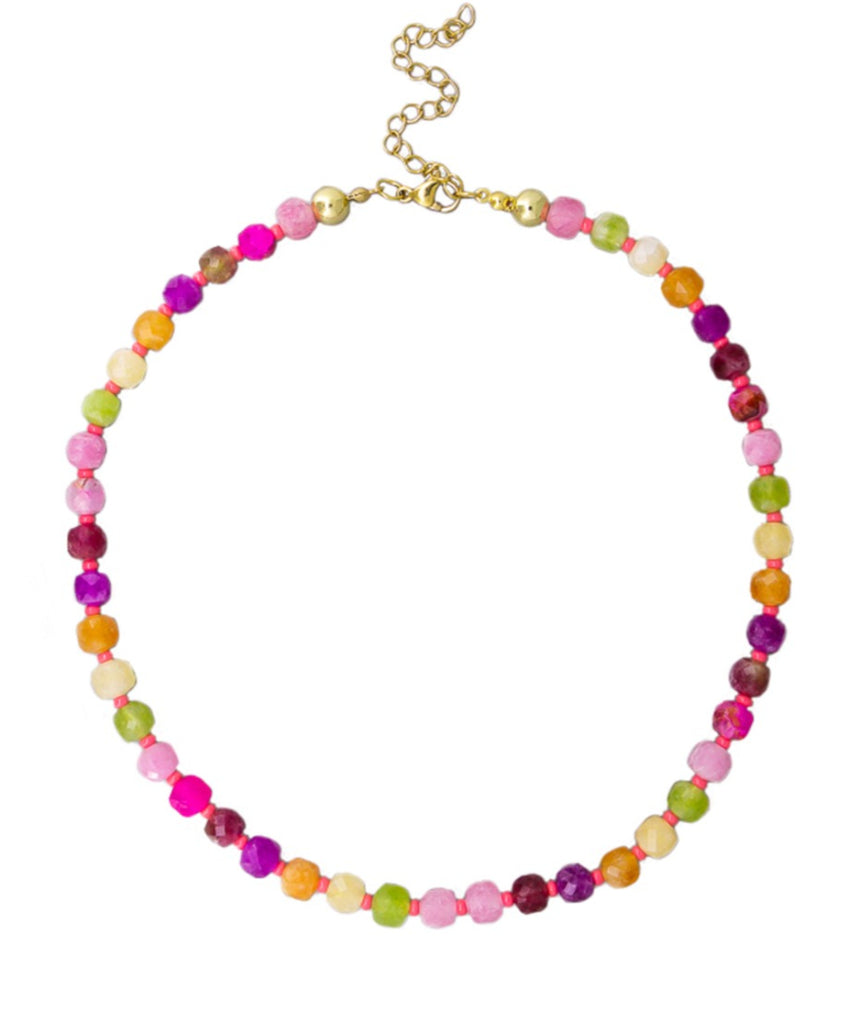 Tiger Tree rock candy stone necklace featuring colorful, polished stones on a delicate chain, stylish jewelry accessory.