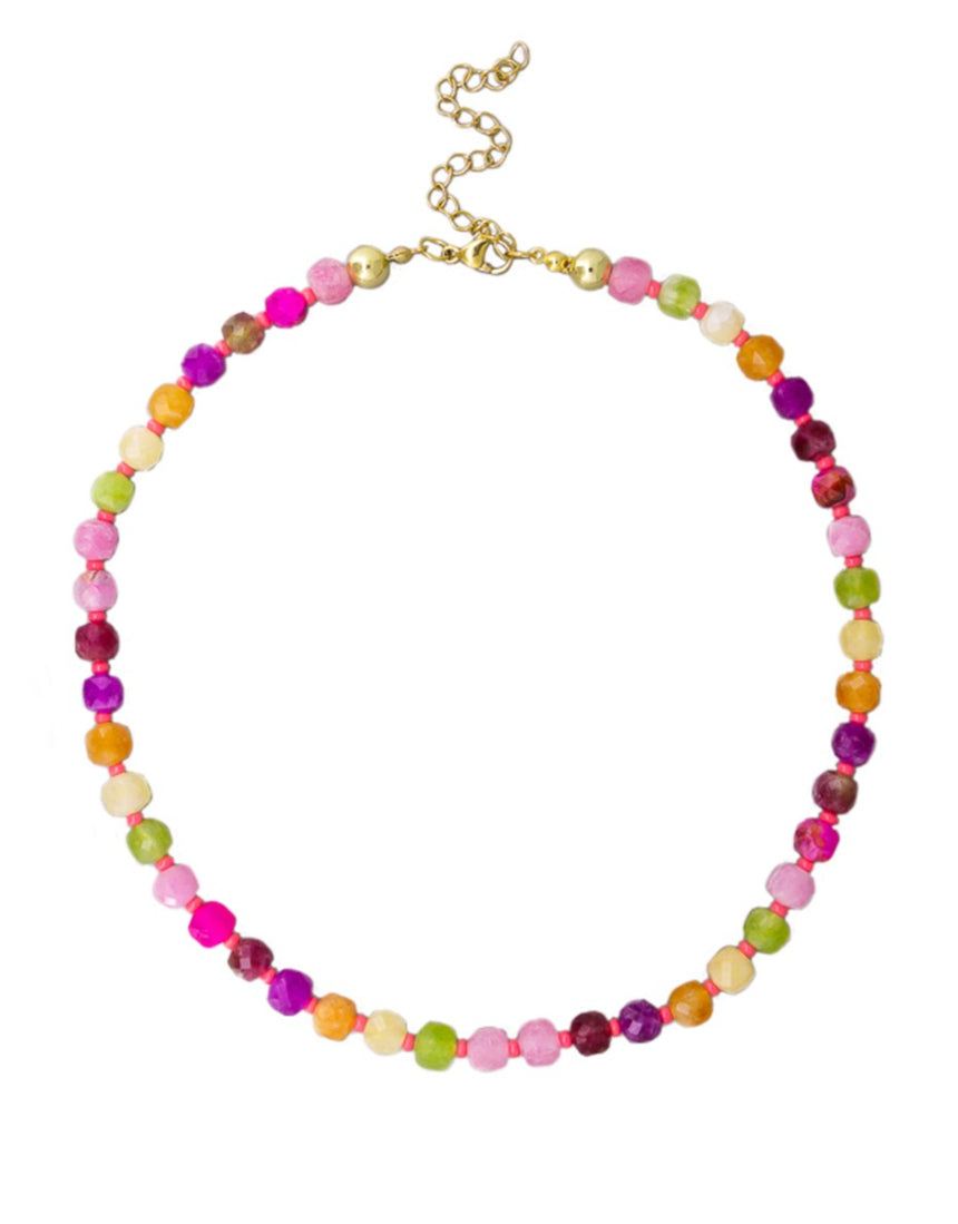 Tiger Tree rock candy stone necklace featuring colorful, polished stones on a delicate chain, stylish jewelry accessory.