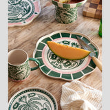 Jones & Co Del Sol Bird Platter in green, ceramic serving platter with a detailed bird design, perfect for serving or display.