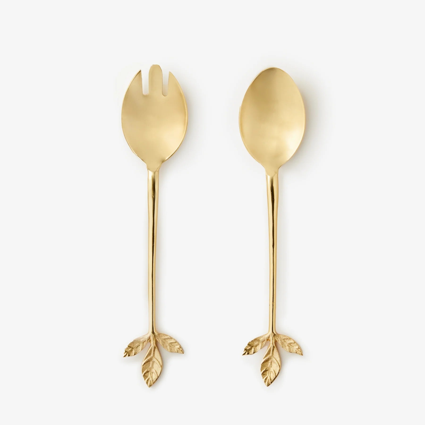 Bonnie and Neil Leaves Salad Servers set featuring leaf-shaped cutlery with elegant, natural wood finish for serving salads.