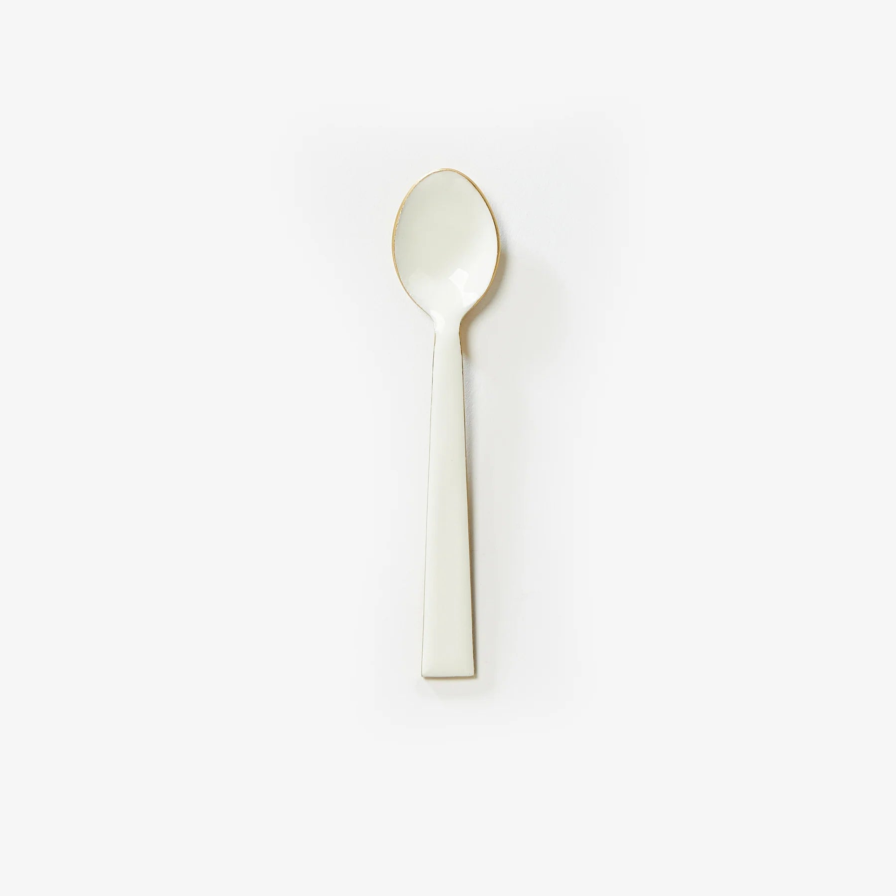 White enamel teaspoon from Bonnie and Neil cutlery set with a smooth handle and glossy finish.
