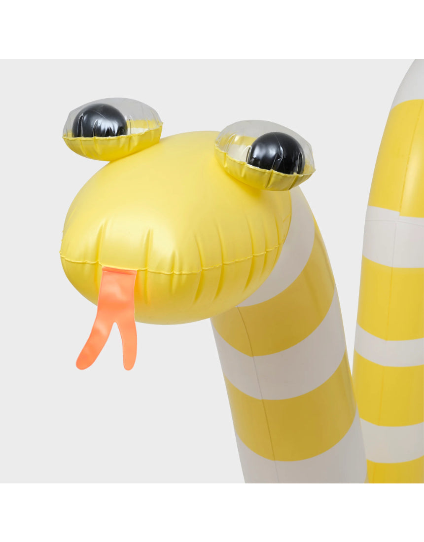 Sunnylife Snake Giant Sprinkler in vibrant colors, featuring a snake shape with water spraying from its mouth, perfect for outdoor fun.