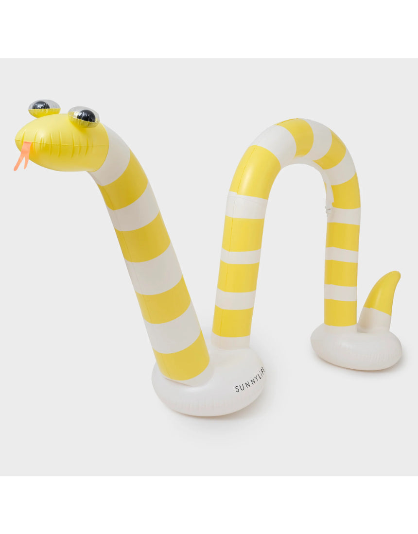Sunnylife giant snake sprinkler outdoors, colorful inflatable water sprinkler for kids, fun summer garden toy.