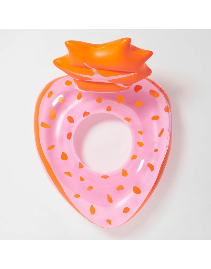 Sunnylife Luxe Pool Ring in vibrant strawberry pink, inflatable pool float perfect for summer relaxation.
