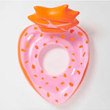 Sunnylife Luxe Pool Ring in vibrant strawberry pink, inflatable pool float perfect for summer relaxation.