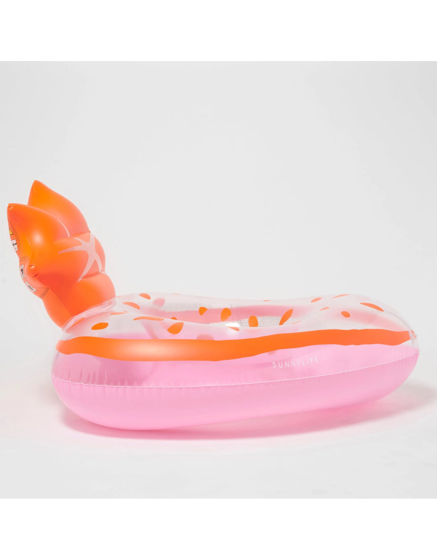 Sunnylife luxe pool float in strawberry pink with a round ring design, perfect for relaxing in the pool.